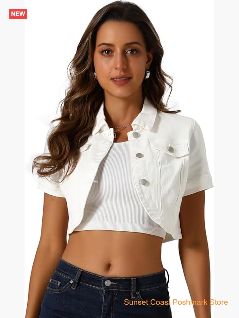 Vintage Denim Cropped Jacket Short Sleeve